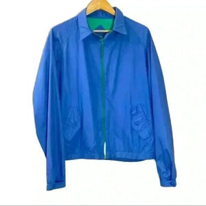 Vintage 80s JC Penney Nylon Jacket Size Large Blue Green Tracksuit Style